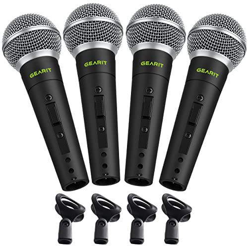 GEARit Dynamic Cardioid Vocal Stage Microphone with On/Off Switch and Mic Clip (Cables Sold Separately) - 4 Pack