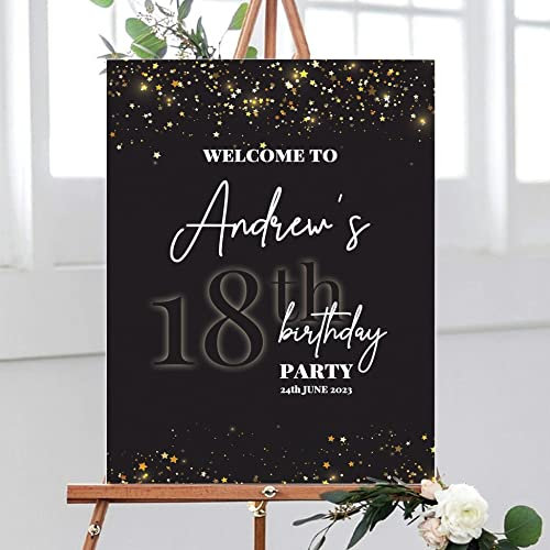 Black and Gold Birthday Party Welcome Sign