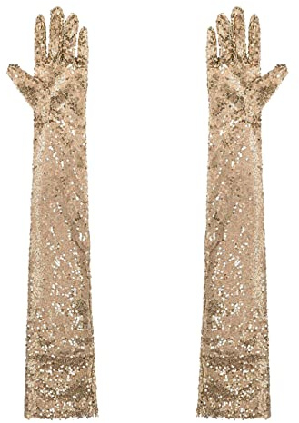 CHICTRY Guanti Lunghi per Donna in Rete Paillettes Principessa Guanti da sera lunghi in stile anni '20 guanti Guanti per Festa Party Compleanno Matrimonio Halloween Carnevale Champagne Taglia unica