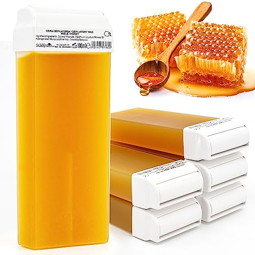 LALILL Ricariche Cera Roll-on al Miele 100ml x6 – Cartucce Cera Calda Naturale – Depilazione Efficace per Gambe, Ascelle, Viso, Labbro – Unisex, Professionale, Uso Domestico