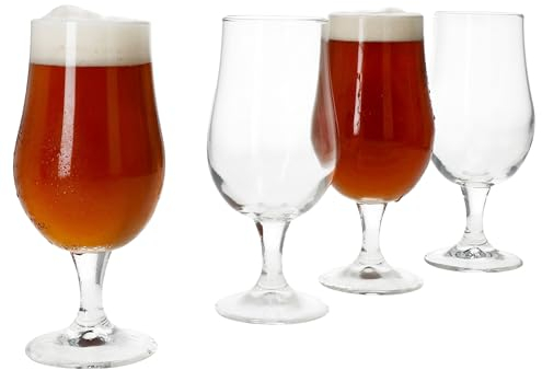 MamboCat Lot de 4 verres à bière Artisan Pils I 350 ml, hauteur 18 cm I pour 4 personnes I Tulipe à bière en verre avec pied I Verre à bière transparent 0,35 l I Verres à bière pour fêtes,