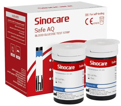 Sinocare Safe AQ Strisce per Glicemia, 50 Pezzi Senza Lancetta, Strisce Reattive Adattabili solo a Safe AQ Smart e Voice Glucometro, [Lancetta non incluso][Glucometro non incluso] (50 Pezzi)