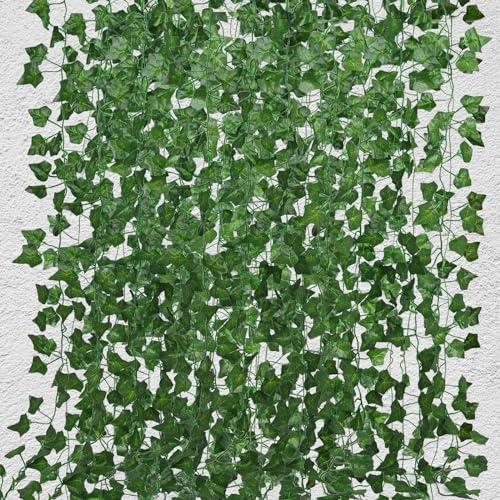 RECUTMS 258 FT Fake Vines Greenery Leaf Garland Ivy Vine Foliage Flowers Hanging for Wedding Party Garden Home Kitchen Office Wall Decoration（36 Pack） | Artificial Ivy Hanging Greenery made of plastic, ideal for Bedroom Balcony Hotel Garden and Indoor Outdoor