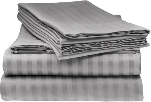 Kinfolk Textille Satin Stripe 400 Thread Count Duvet Cover 100% Egyptian Cotton Bedding Hotel 400TC set with pillowcases (Grey Silver, Double)