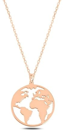 Einzelstück® Halskette mit Weltkugel Anhänger I 925 Sterling Silber Kette 14K Gold vergoldet I Silberkette Damen 45cm mit Weltkarte I Antiallergen & Nickelfrei I Globus Kette Echtschmuck
