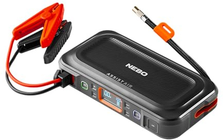 NEBO Assist Air – 4-in-1 Car Jump Starter, Air Compressor & Power Bank | 4-in-1 portable car battery jump starter, tyre inflator, power bank & LED work light – roadside emergency kit