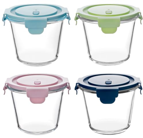 CLTPY 710ml Glasbehälter Mit Deckel,4er Meal Prep Boxen Glas,Glasschüssel mit Deckel,Meal Prep Gläser,Glas Suppe Behälter,Spülmaschinenfest, Mikrowellen & Gefrierschrankgeeignet, BPA-Freie