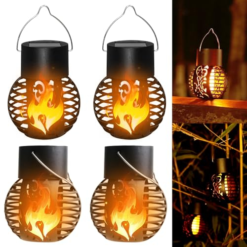 PLLYPE Solare Fiamma Luci, 4 Pezzi Torce Solari Con Effetto Fiamma, Solari Esterno Giardino Fiamma Luci, Torcia Solare Per Giardino Esterno, Torce Da Giardino Lampada Per Esterni Giardini Prati