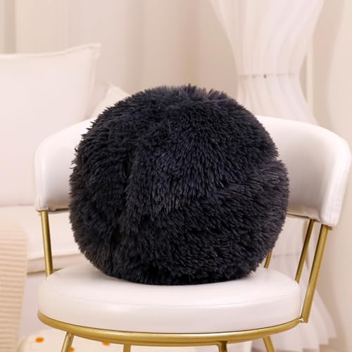 Viusneun Kissen, Weiche Ball Dekokissen Plüsch Runde Wurfkissen 40cm Flauschiger Sofakissen für Wohnung Zimmer Sofa Couch Bett (Schwarz)