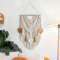 ANAZOZ Tapiz bohemio de macramé, decoración de pared, macramé, algodón, tejido con borlas, tapiz bohemio para dormitorio, salón, habitación infantil, 70 x 50 cm