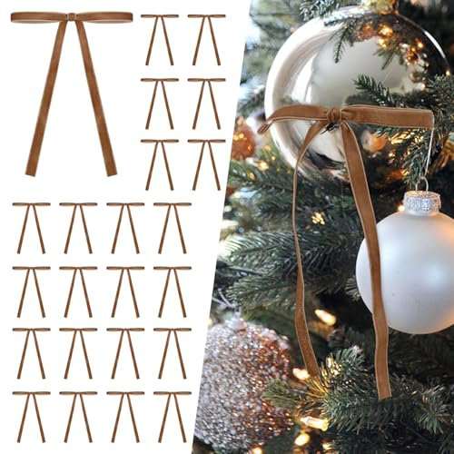 SIMISI Ribbon 24 Stück Samt-Weihnachtsbaumschleifen, Türgirlande, Dekoration, Vintage-Kranz, Schleife (1,9 cm breit, 12,7 x 17,8 cm)