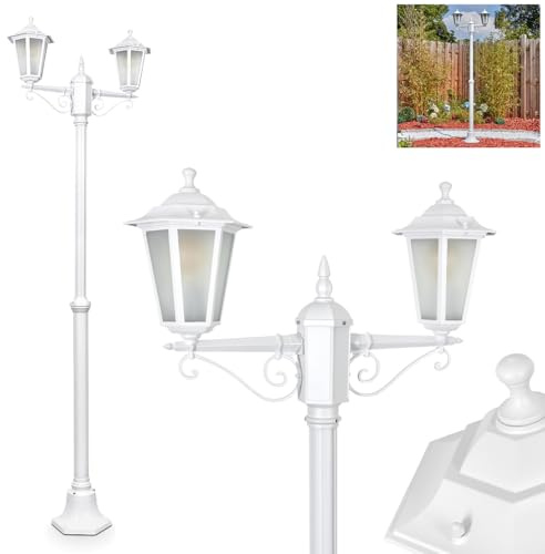 HOFSTEIN Kandelaber Loria, Außenwegeleuchte aus Metall/Milchglas in Weiß, klare Wechselscheiben, Wegeleuchte im Vintage/Retro/Antik/Landhaus-Design für Garten/Hof, Höhe max. 200 cm, 2 x E27, IP44