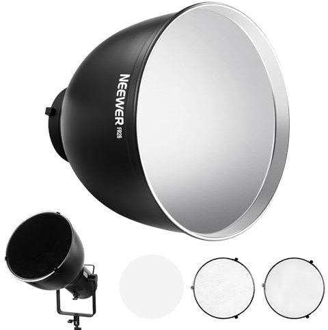 NEEWER Réflecteur Focale Moyenne 26,5cm Monture Bowens avec Grilles en Nid d'Abeille 15°/30°et Chiffon Doux,Abat-jour Diffuseur 45°Compatible avec Godox NEEWER Studio Strobe Flash Light Speedlite,FR26