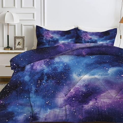 SYHIEGO Galaxie Bettdecke 135x200 4 Jahreszeiten, Universum Ganzjahresdecke 135 x 200, Weiche Bettdecke Ohne Bezug, Waschbare Bettdecken Blau Lila Sternenhimmel Steppdecke Schlafdecke, G&5