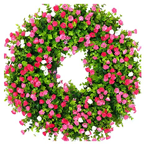 45cm Künstliche Kranz Eukalyptus Frühlingsdeko für Haustür, Große künstliche Wildblume Kranz，Ganzjährig nutzbarer Türkranz Dekorative Girlande，Hochwertige türkranz Frühling Sommer