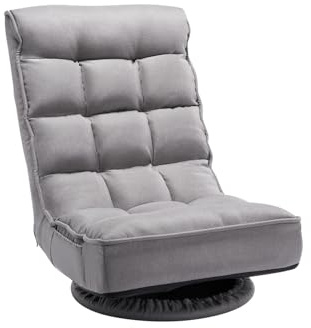 VEVOR Swivel Floor Gaming Chair, 360-Degree Rotating Floor Chair with 4 Adjustable Position Folding Backrest and Lumbar Support, Folding Video Reclining Sofa for Watching TV Reading Playing Game, Gray