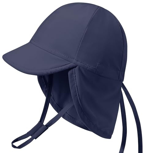 Xnova Baby Sonnenhut mit Nackenklappe und Bindebändern UPF 50+ Kinder, Sommer Mütze Einstellbare UV-Schutz Strand Schwimmen Hut Jungen Mädchen Visier Cap (Blau, L)
