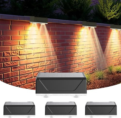 Lankey Sound Solar Fence Lights Outdoor Garden, Outdoor Wall Lights with 3 Modes, Waterproof Fence Lights Solar Powered for Garden, Fence, Yard, Front Door, Pathway, Stair (4 Pack)