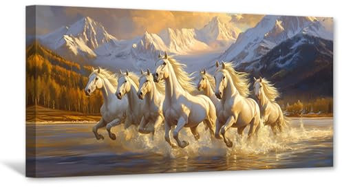 CXHOSTENT Pferde-Wandkunst laufendes Pferd Dekor Wildtiere Leinwanddruck Reitbilder Wildtier-Gemälde Poster großes Wohnzimmer-Dekor gerahmt (40L x 80B cm)
