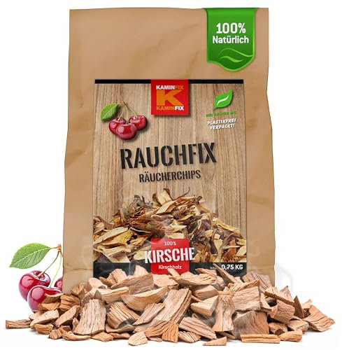 Kaminfix Räucherchips Kirsche - Premium Räucherchips Gasgrill & Holzkohle Grill & Smoker - 100% natürliche & unbehandelte Räucher Chips aus Kirschholz - Räucherchips für Grill - Smoker Chips (750g)