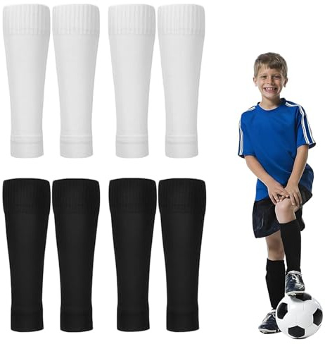 ClcIosis 8 Pcs Fußball Stutzen Kinder - Fussballsocken Stulpen Ohne Socken für Jungs (Weiß Schwarze)