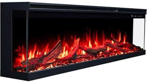 AFLAMO Chimenea Eléctrica LED Unique Pro 80, Montaje Empotrado, Control por App, Compatible con Alexa, Calefacción y Efectos de Llama Multicolor, con Sonido y Calefacción (80x39x20)