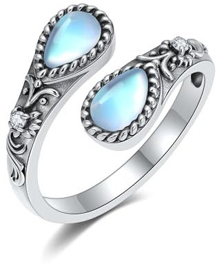 DAYLINLOVE Moonstone Rings 925 Sterling Silver Sunflower Adjustable Thumb Open Ring Flower Moonstone Jewellery Gifts for Women Mom Grandma