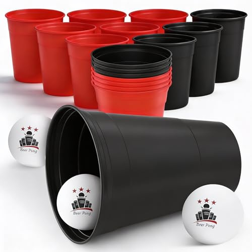 My Vesperbox - Lot de 22 gobelets fabriqués en Allemagne - En plastique rigide extra stables et durables - 450 ml - Passe au lave-vaisselle et réutilisables (rouge/noir)
