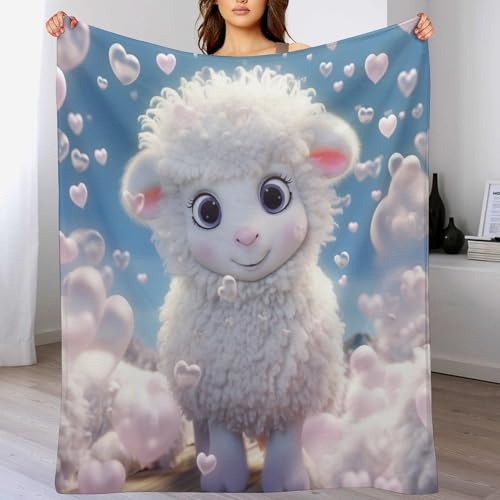 Süßes Schaf Kuscheldecke Flauschig Decke, Flannel Weiche Sofadecke, Fleecedecke, Wohndecke - Pflegeleicht - Warm 150×200cm
