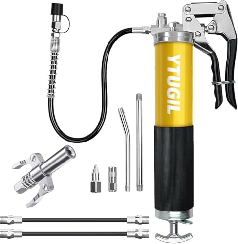 Kit de pistolet à graisse 8000 PSI - Pistolet à graisse haute pression avec tuyau, raccord rapide, pointe d'aiguille - Compatible avec cartouche (GELB)