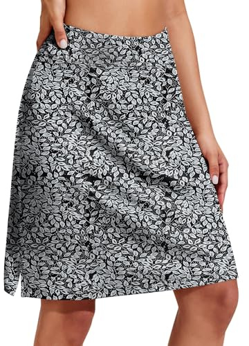 COOrun Tennis Skort dam tenniskjolar löpkort golf med innerbyxor ficka tennis kjol hög midja sportkjol för fitness workout löpning, Vitt blad, M