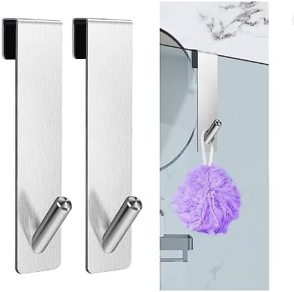 ZYEKIU 2 Stück Haken Duschwand Duschhaken Ohne Bohren, Türhaken für Duschwand Halterung für Duschabzieher Handtücher Edelstahl Handtuchhaken für Glasstärken von 6-12mm (Silber)