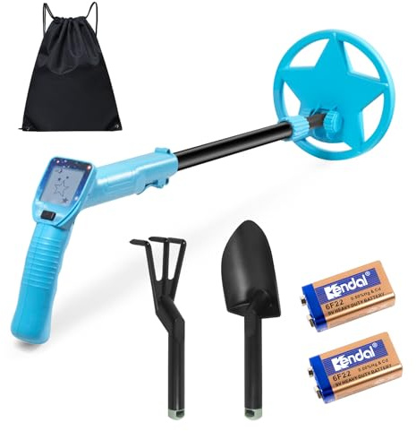 Kazaigou Metalldetektor Kinder, IP68 Wasserdichter und Leichter Kleiner Kinder Metalldetektor, Verstellbarer 60-85cm Tragbarer Metalldetektor mit Lustigem LCD-Display für die Erkundung im Freien