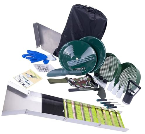 Jiawu Kit Completo para Bateas de Oro, Caja de Compuerta de Oro Plegable de 50 Pulgadas, Kit de Prospección de Oro, Equipo Portátil de Minería de Oro de Aleación de Aluminio