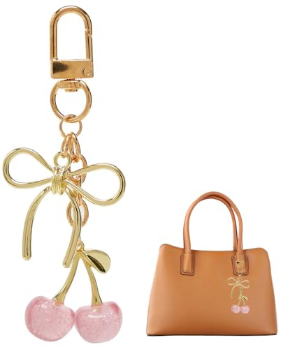 Puzxo Kirsche Schlüsselanhänger, süße Tasche Charme Frauen Leder Schlüsselanhänger, Auto Schlüssel Geschenk, Geburtstag, Valentinstag Geldbörse Zubehör (Rosa)