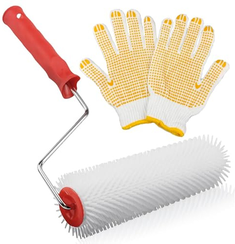 Rodillo de Púas, Rullo di Spurgo, Rullo Spinato 23 cm, Rodillo de Ventilación con Púas de 13 mm, con Guantes, per la Ventilazione dei Rivestimenti del Pavimento