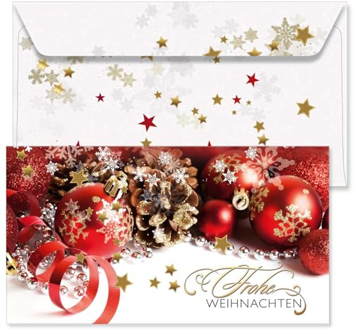 GESCHENKGUTSCHEINcom - 50 Formulare zum Erstellen eigener Gutscheinkarten mit Kuvert für Weihnachten Unternehmen, weihnachtlich X12931-50-V2