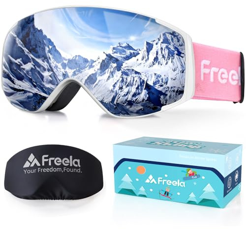Freela Occhiali da sci per bambini età 4-6 10-12 8-12 6-14 rosa snowboard sci neve sport neve casco protezione UV anti-appannamento occhiali da snowboard bambini occhiali da snowboard