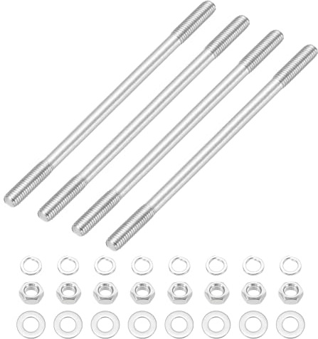 sourcing map Lot de 4 vis à goujons à double extrémité M8 x 140 mm, en acier inoxydable 304 à double filetage avec rondelle d'écrou pour l'entretien de la maison, ancrage structurel, vis de fixation