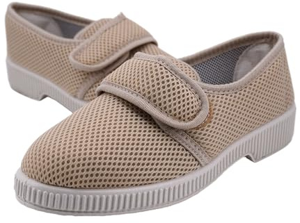 JOMIX Ciabatte Donna Estive Anziane con Strappo Pantofole Ortopediche Invernali Chiusura Regolabile Scarpe Traspirante Ergonomiche da Casa Antiscivolo Morbida e Comoda per Terza Età AITD2616 Beige 37