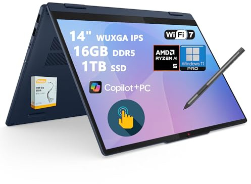Lenovo IdeaPad Flex 5 2-in-1 Laptop | 14 WUXGA IPS Touch | AMD Ryzen AI 5 340 (Up to 50 Tops) | 16GB DDR5 1TB SSD | for Creator Designer Business Professional Win11 Pro w/DLCA Accessory