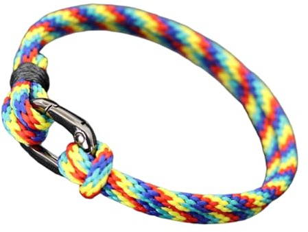 DEJIN etniskt handgjort reparmband män avtagbart bergsbestigningsspänne 4 mm dubbelt lager strand surfing nautiskt vira rep armband, S 18.5cm 7.3Inch, Sten