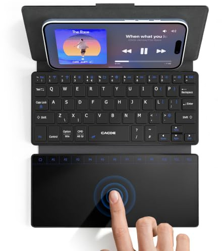 CACOE Dual-Channel Bluetooth MiniKeyboard with Touchpad for Mobile Phones | Ultra-Slim Foldable, Portable Wireless QWERTY Keyboard with Stand for Smartphones And iOS Android Windows, Black
