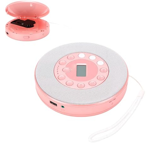 LICAEVEY Lettore CD Portatile per CD CDRW MP3, Altoparlante Integrato Riproduzione Memoria Anti-salto, con Registrazione USB Bluetooth su Microfono USB, per Viaggi in Auto a Casa (PINK)