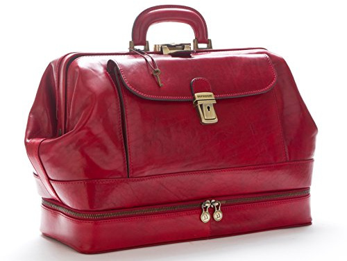 DD Firenze D&D - Borsa medico in vera pelle con vano portastrumenti - Made in Italy (rosso)