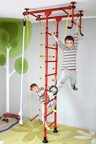 NiroSport Sprossenwand für Kinderzimmer M1 Rot Indoor Turnwand für Kinder Kletterwand Turnwand für max. Belastung bis 130 kg