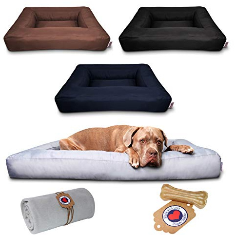Tante Hilde Hundebett Koos Set mit Kuscheldecke, Hundekorb, Hundekissen, Größenauswahl, Waschbar, Robust, Formstabil, Top Qualität - Made with Love! (XXL 88 x 70 cm, Grau)