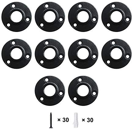 GeilSpace Floor Flange, Malleable Iron Pipe Fittings - Vintage DIY Industrial Shelving, Industrial Decor, Furniture DIY (3/4, Black)