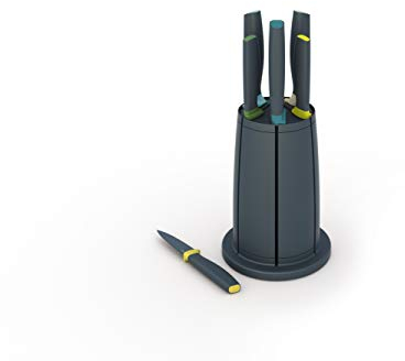 Joseph Joseph Elevate Ensemble de couteaux 5 pièces avec bloc de rangement antidérapant, couteaux japonais en acier inoxydable, opale/noir