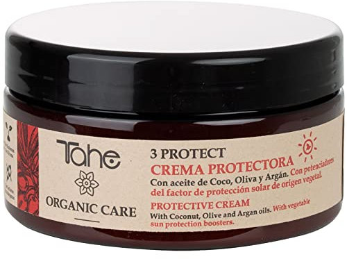 Tahe Organic Care 3 Protect Crema Capilar Protectora con Protección Solar y UV con Aceite de Coco, Oliva y Argán, 300 ml